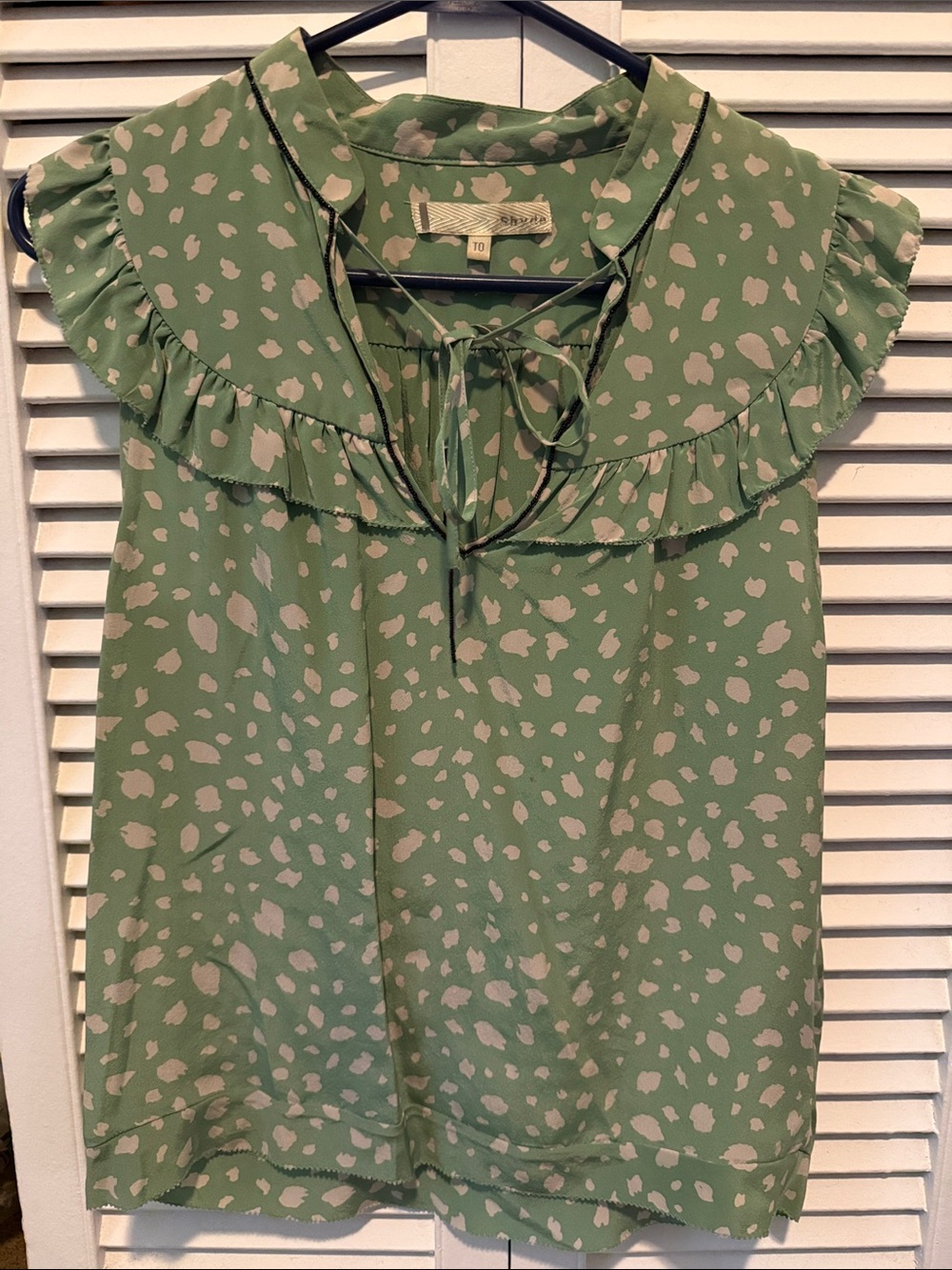 Maeve Sage Spot Ruffle Tie-Front Camisole